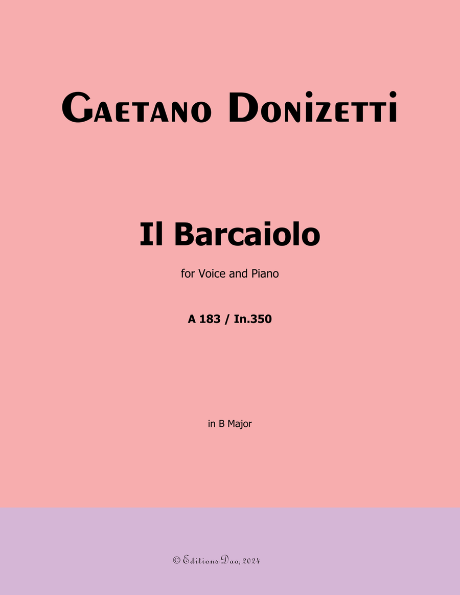 Il Barcaiolo, by Donizetti, in B Major Piano, Vocal scores gallery preview page 1