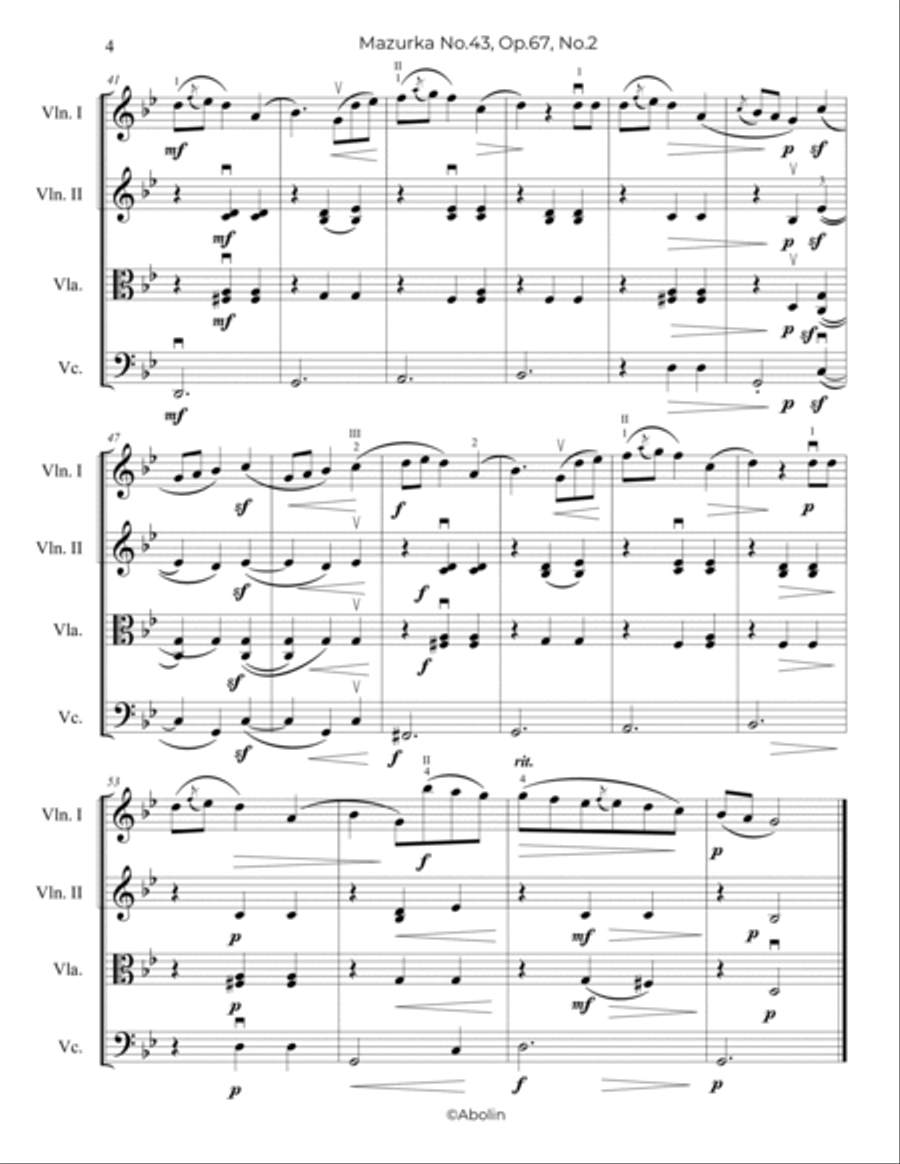 Chopin: Mazurka No.43, Op.67, No.2 - String Quartet