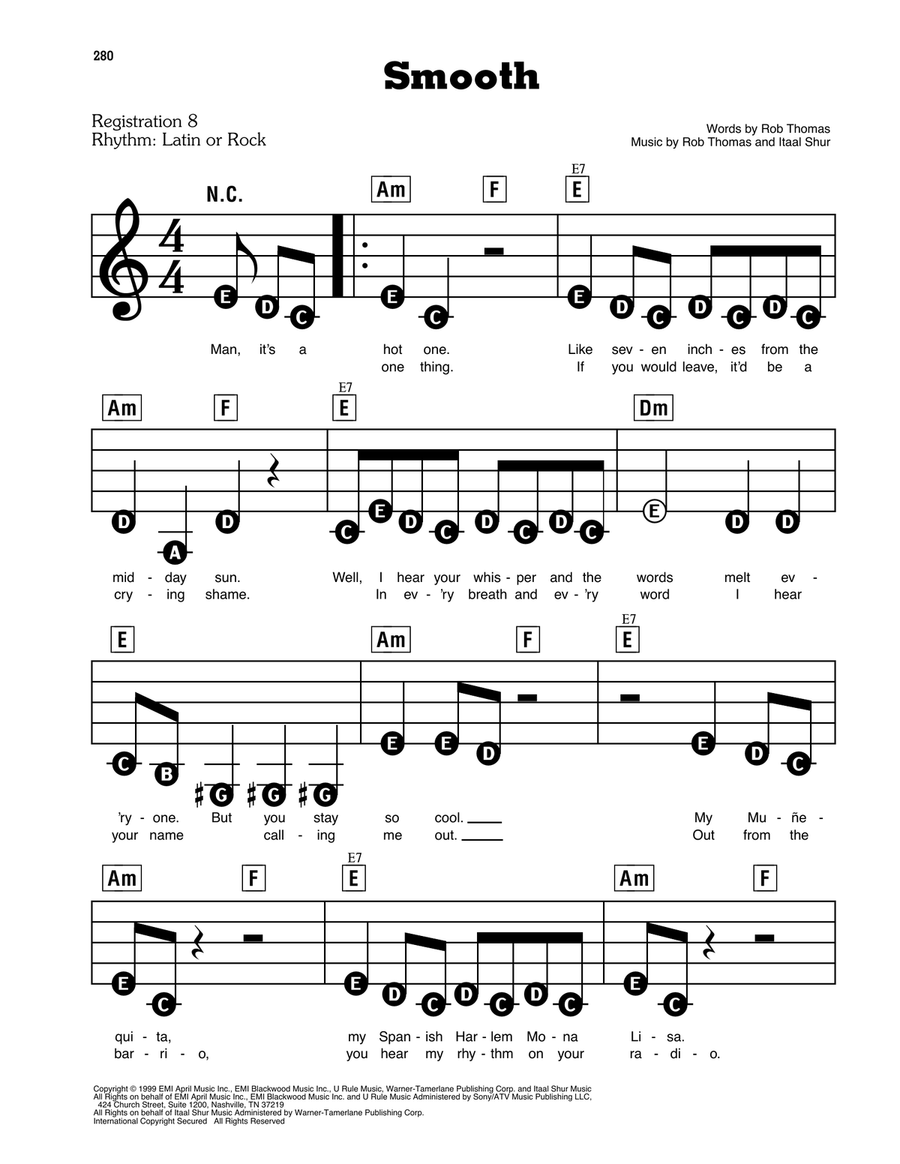 Smooth (feat. Rob Thomas) Electronic Keyboard scores gallery preview page 1