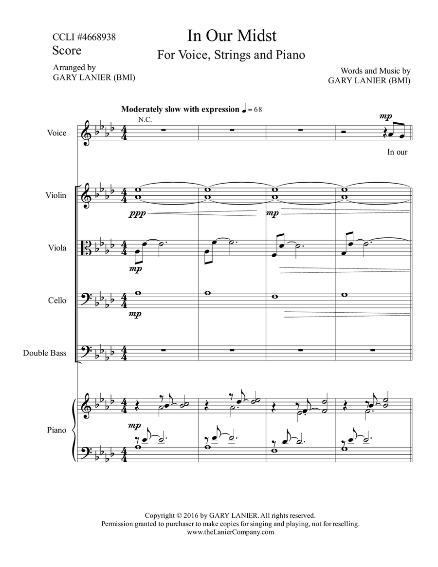 Gary Lanier: IN OUR MIDST (Worship - For Voice, String Orchestra and Piano with Parts) String Orchestra scores gallery preview page 2