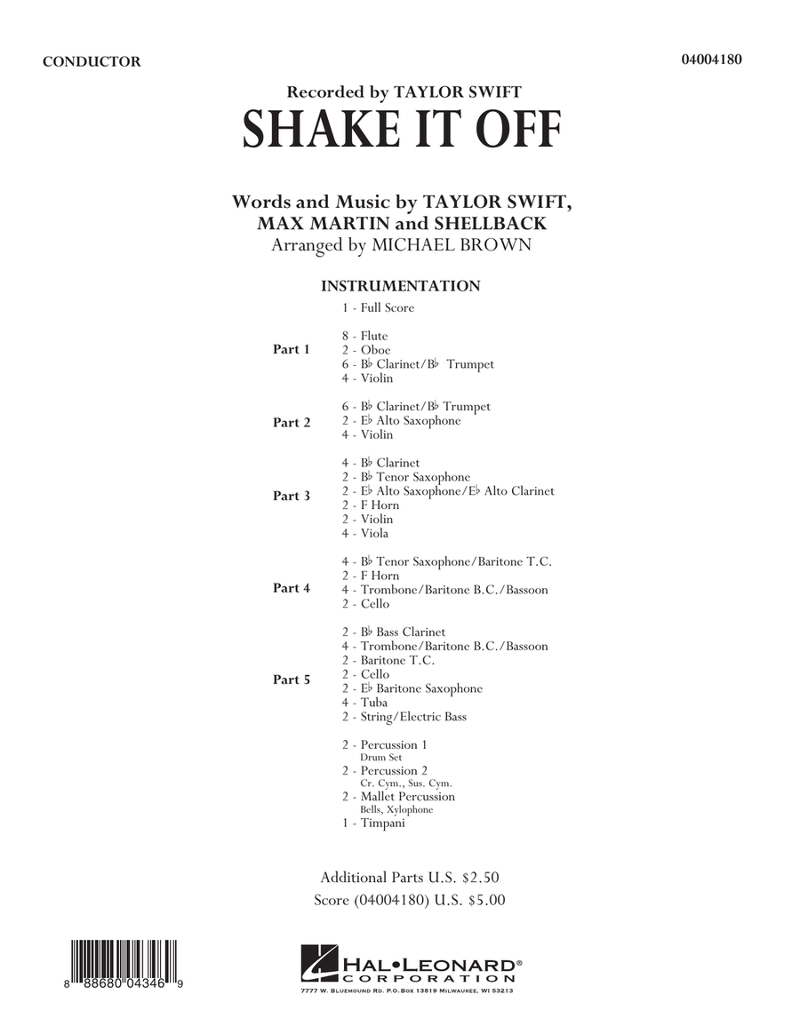 Shake It Off - Conductor Score (Full Score) Concert Band scores gallery preview page 1