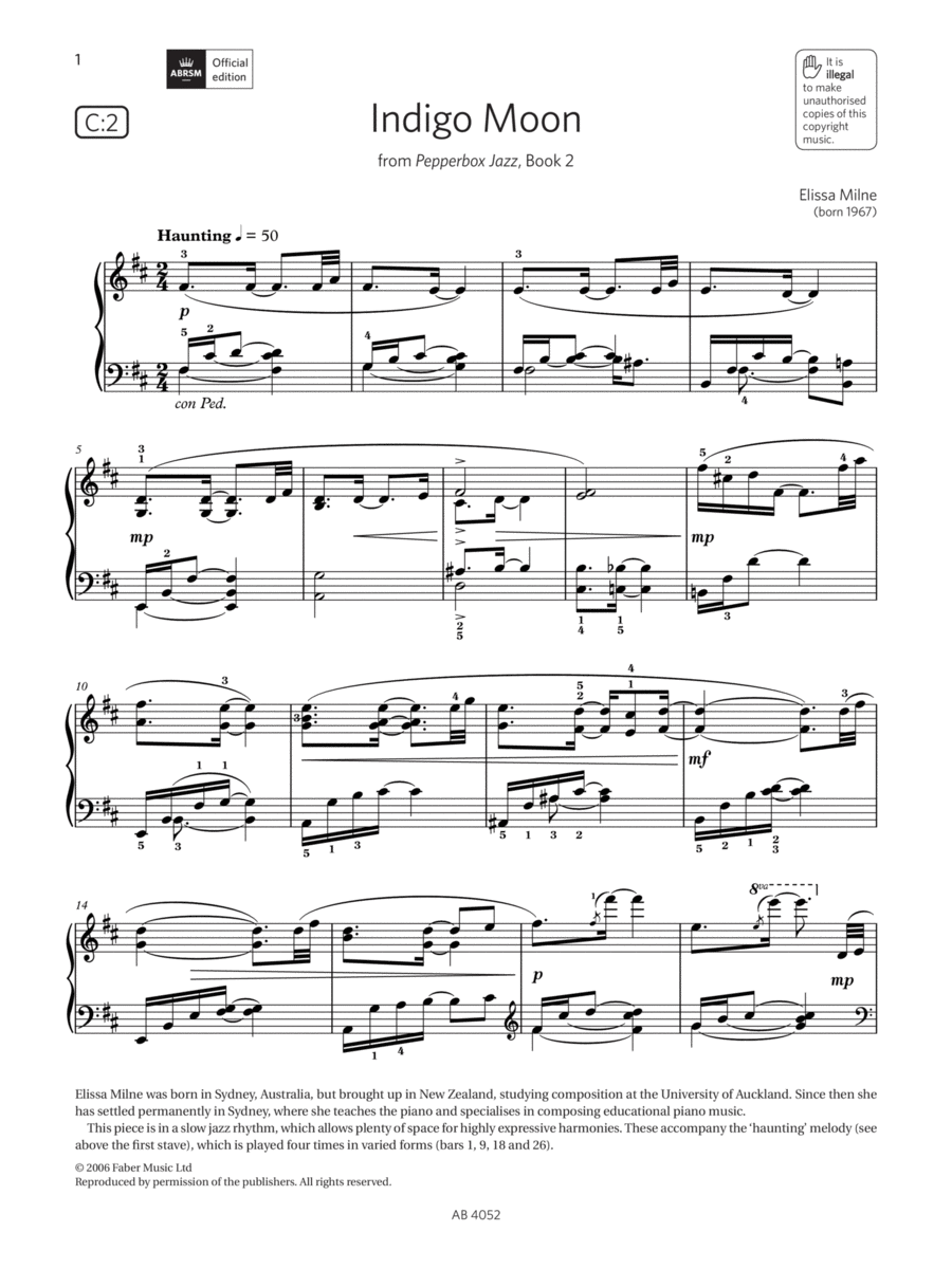 Indigo Moon (Grade 6, list C2, from the ABRSM Piano Syllabus 2023 & 2024) Piano Method scores gallery preview page 1