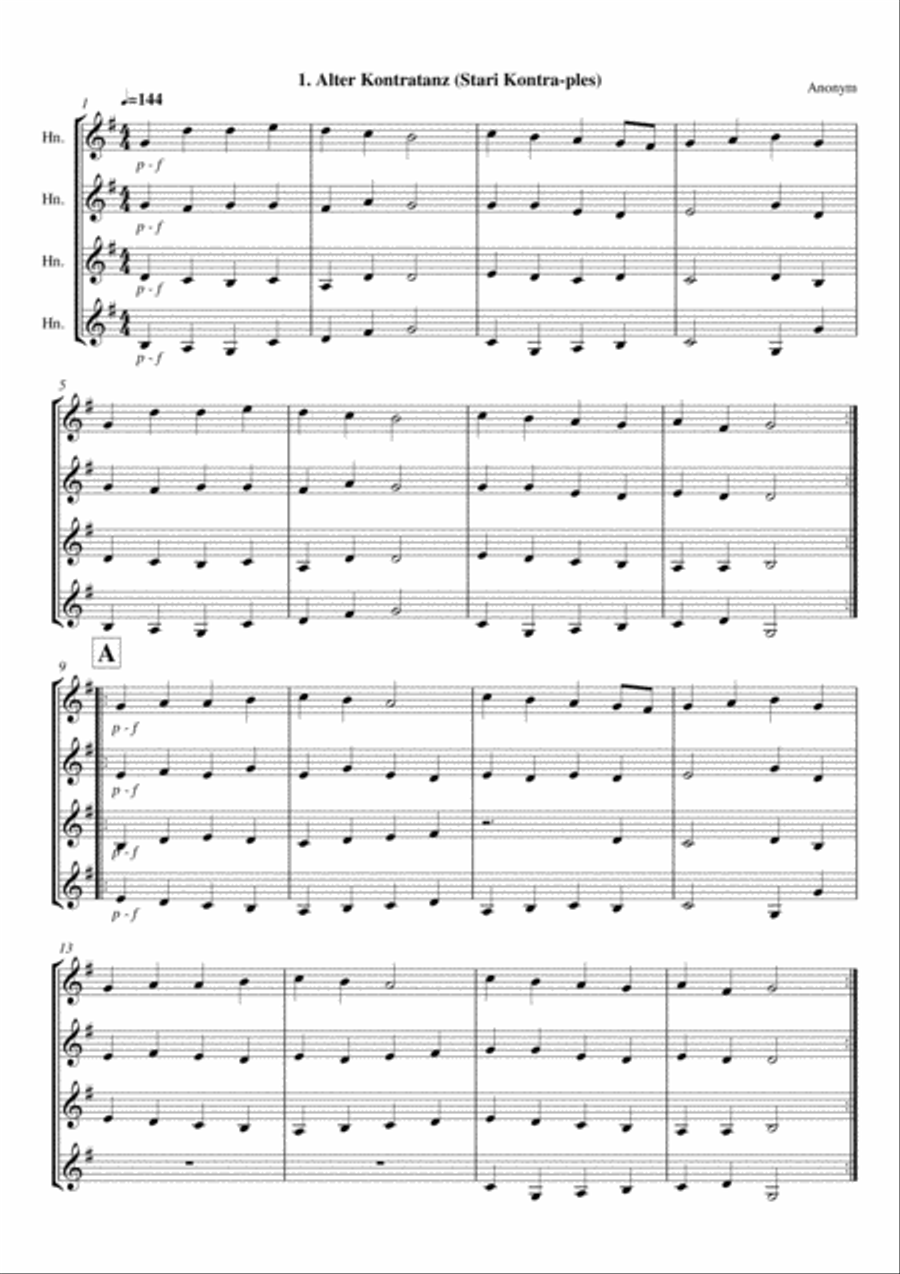 Old dances - Volume 1 - French Horn Quartet French Horn Quartet scores gallery preview page 1
