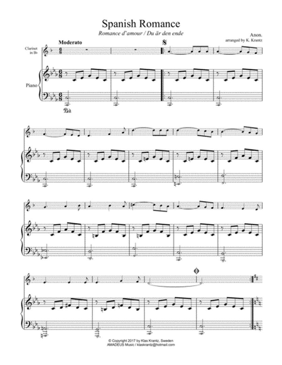 Spanish Romance, Romanza for Clarinet in Bb and easy piano image number null