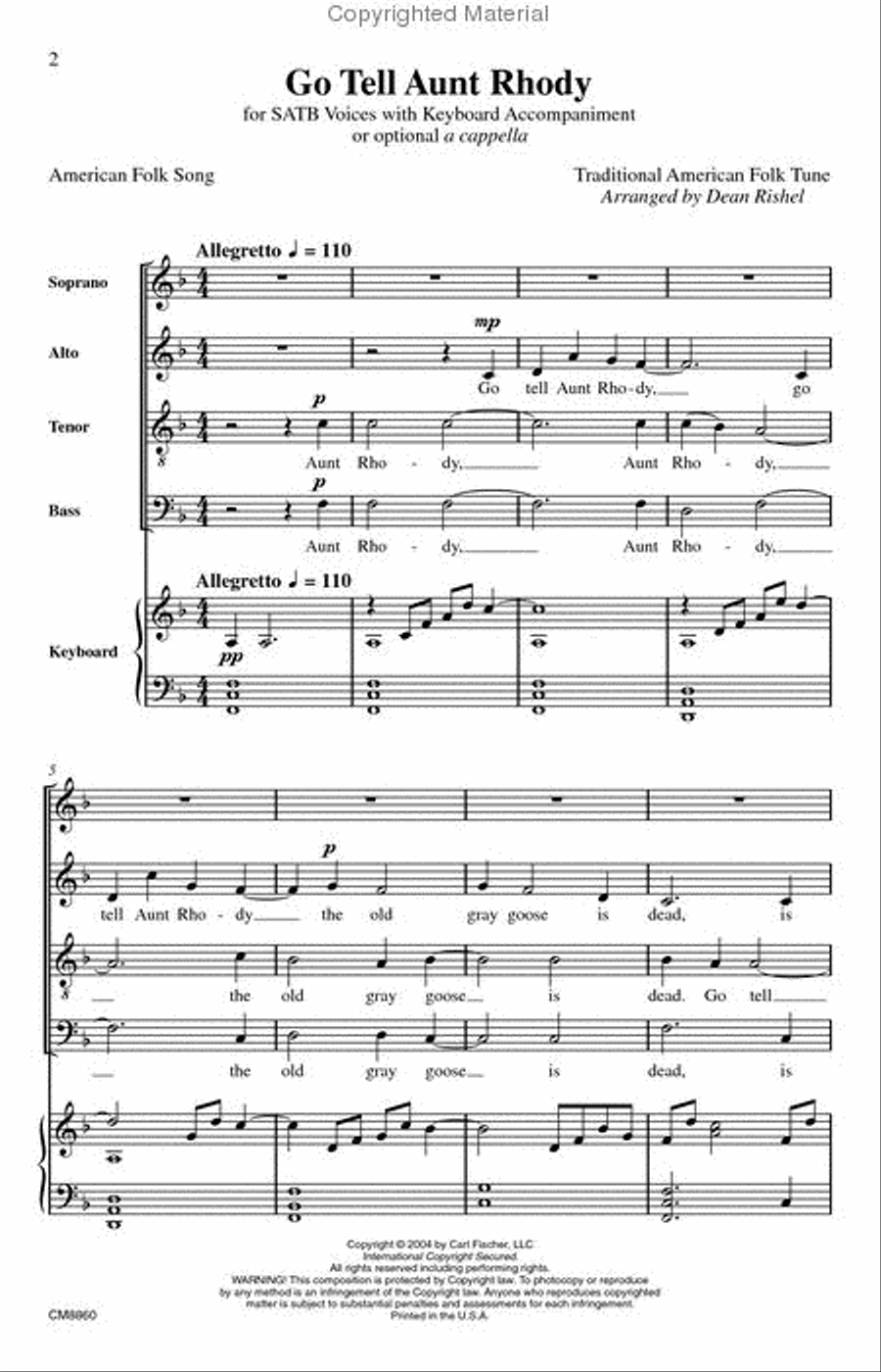 Go Tell Aunt Rhody 4-Part scores gallery preview page 2