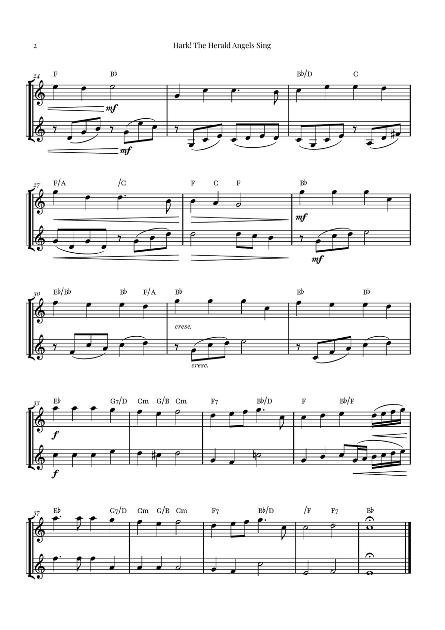 Hark! The Herald Angels Sing - Christmas Carol Duet Trumpet Duet scores gallery preview page 2