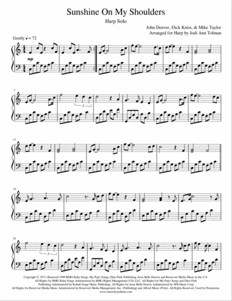 Sunshine On My Shoulders Harp scores gallery preview page 2