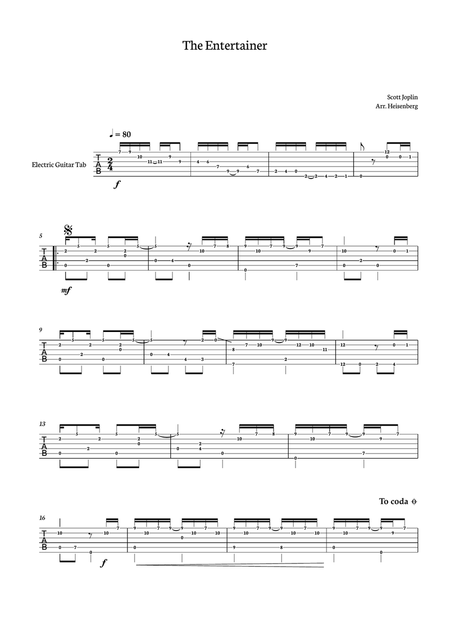 The Entertainer for Electric Guitar tab Electric Guitar scores gallery preview page 1