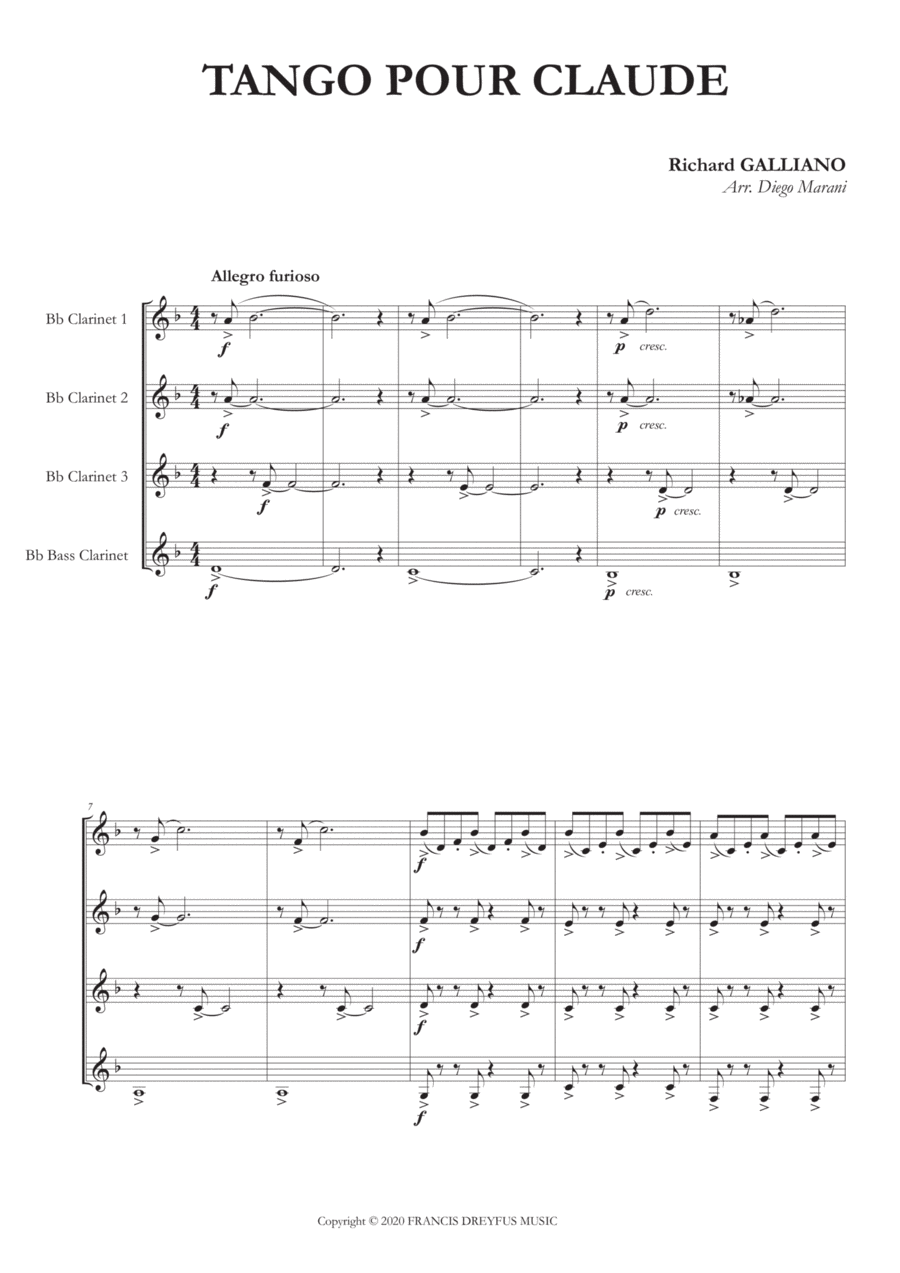 Tango Pour Claude Woodwind Quartet scores gallery preview page 1