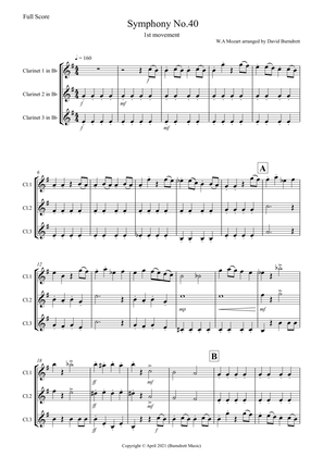 Symphony No.40 (1st movement) for Clarinet Trio