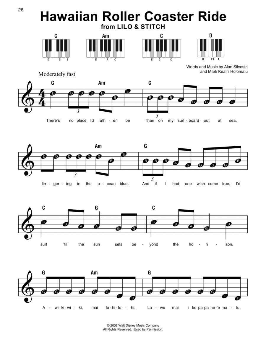 Hawaiian Roller Coaster Ride (from Lilo & Stitch) Easy Piano scores gallery preview page 1
