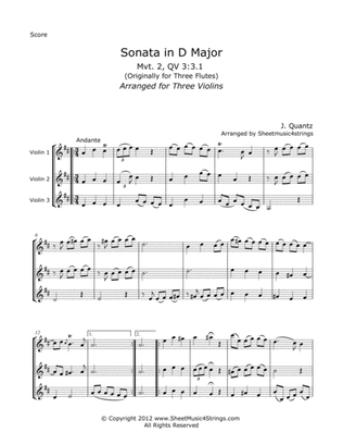 Book cover for Quantz, J. - Sonata in D (Mvt. 2) for Three Violins