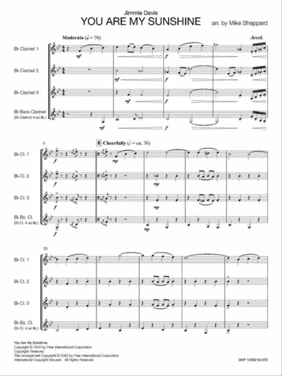 You Are My Sunshine Clarinet Quartet scores gallery preview page 3