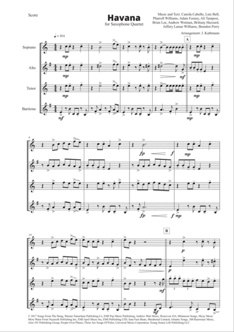 Havana Saxophone Quartet scores gallery preview page 2