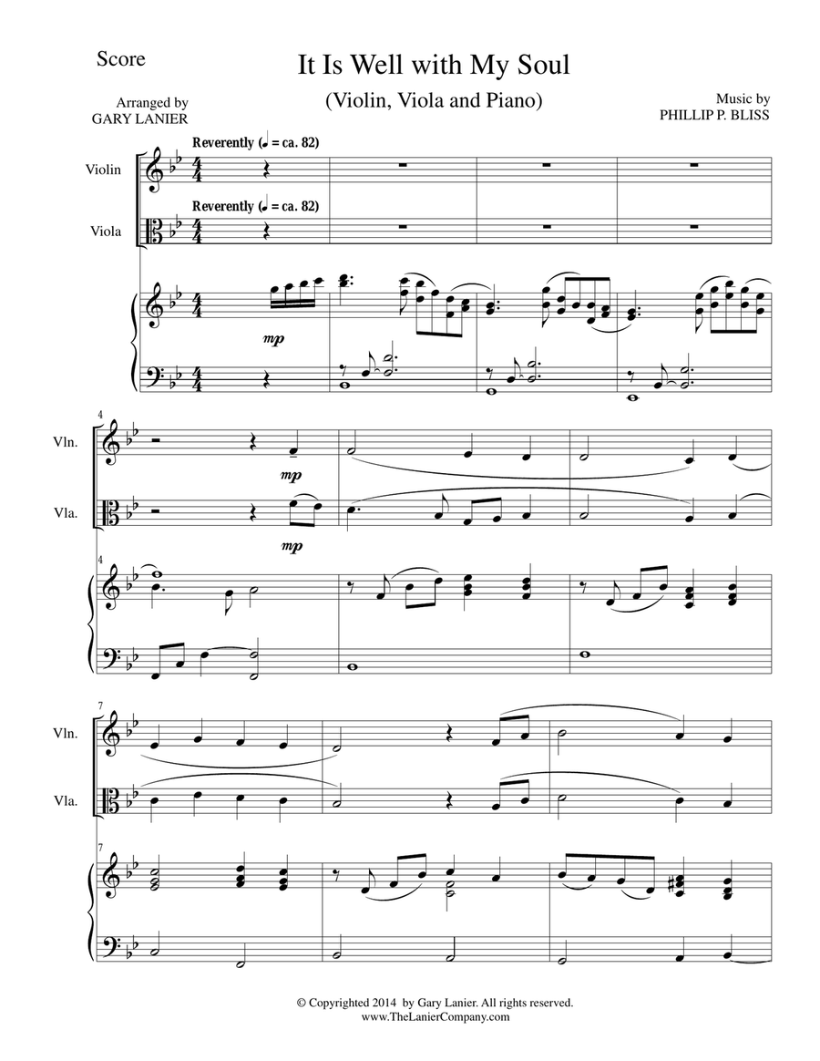 IT IS WELL WITH MY SOUL (Trio - Violin, Viola, Piano with Score and Parts) Small Ensemble scores gallery preview page 1