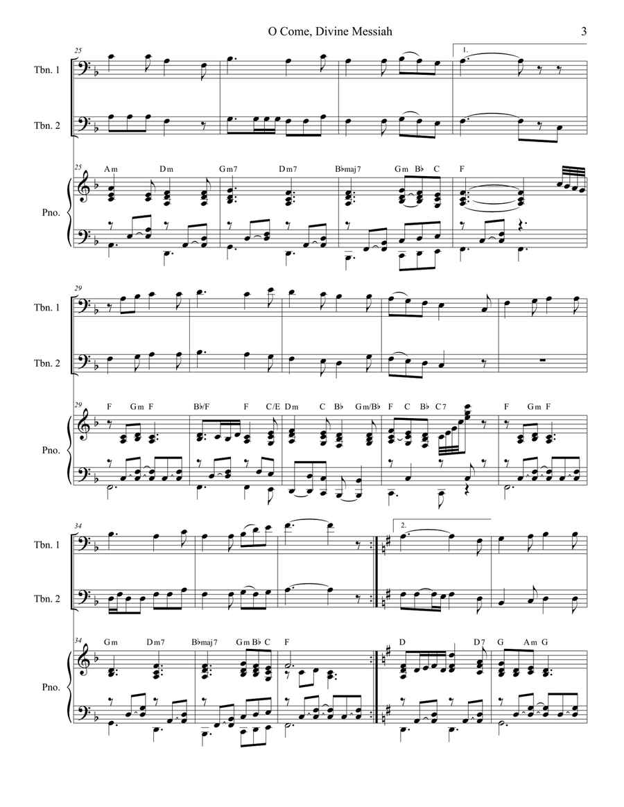 O Come, Divine Messiah (Trombone Duet) Trombone Duet scores gallery preview page 3