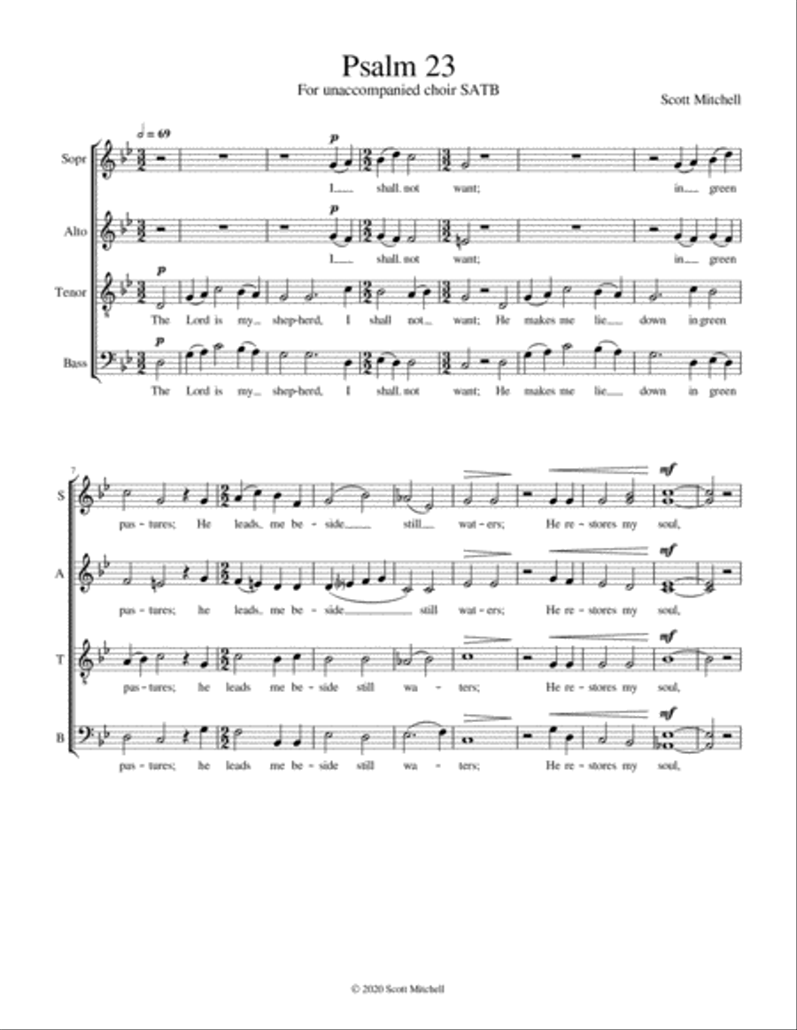 Psalm 23 (a cappella version) 4-Part scores gallery preview page 1