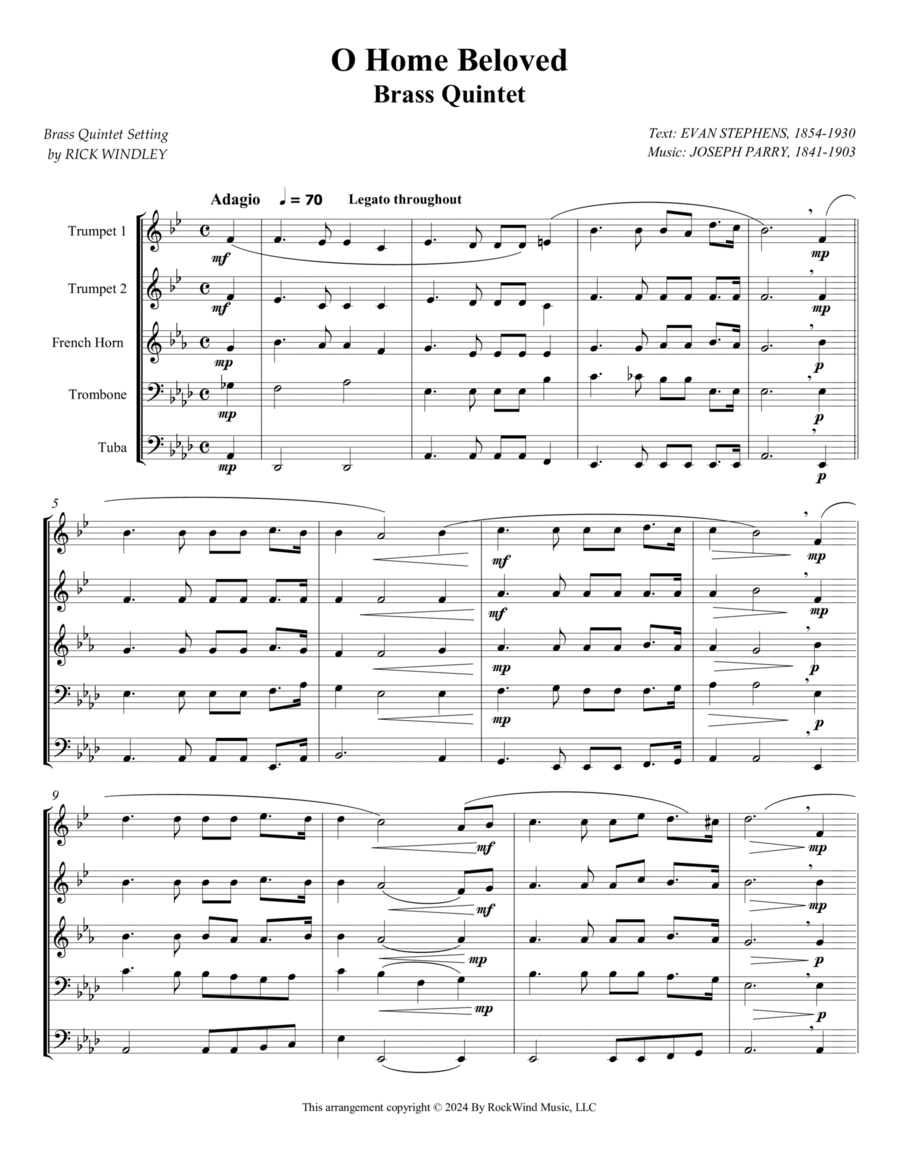 O Home Beloved Brass Quintet scores gallery preview page 1
