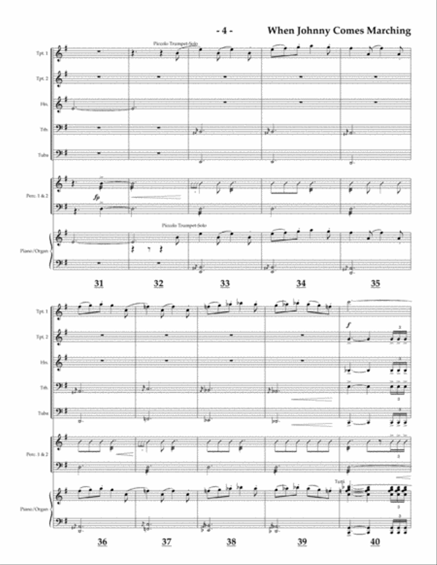 When Johnny Comes Marching Home for brass quintet Brass Quintet scores gallery preview page 4