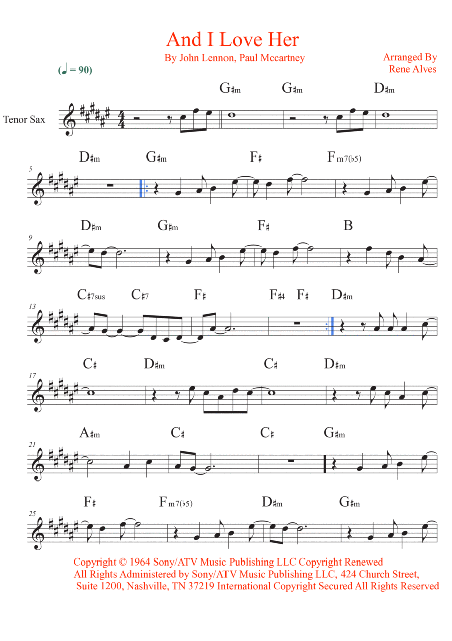 And I Love Her And I Love Her Tenor Saxophone scores gallery preview page 1