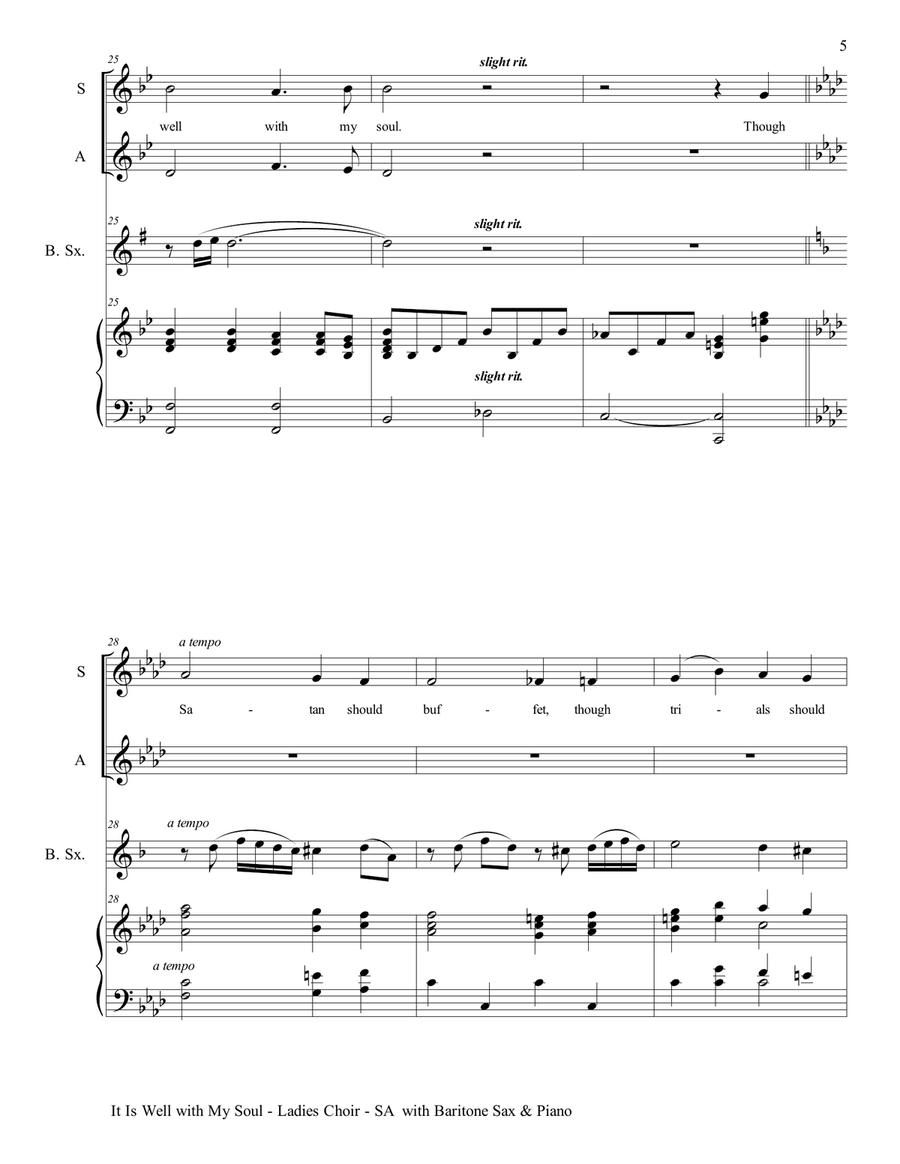 IT IS WELL WITH MY SOUL (Ladies Choir - SA with Baritone Sax & Piano) SA scores gallery preview page 6