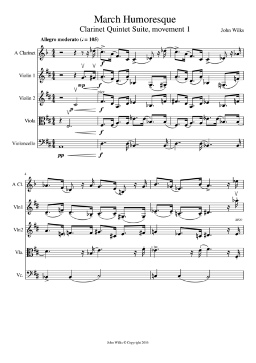 March Humoresque - Clarinet quintet Clarinet Quintet scores gallery preview page 1
