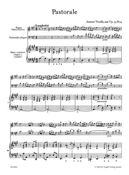 Pastorale for Flute (Violin, Oboe), Violoncello obbligato and Basso continuo (Organ, Harpsichord)