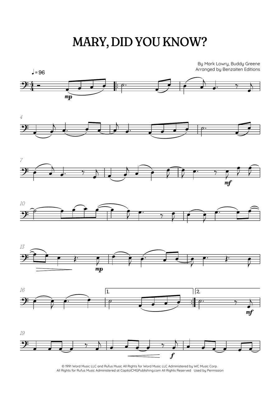 Mary, Did You Know? Trombone Solo scores gallery preview page 1