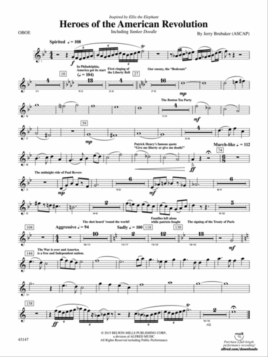 Heroes of the American Revolution: Oboe Concert Band scores gallery preview page 1