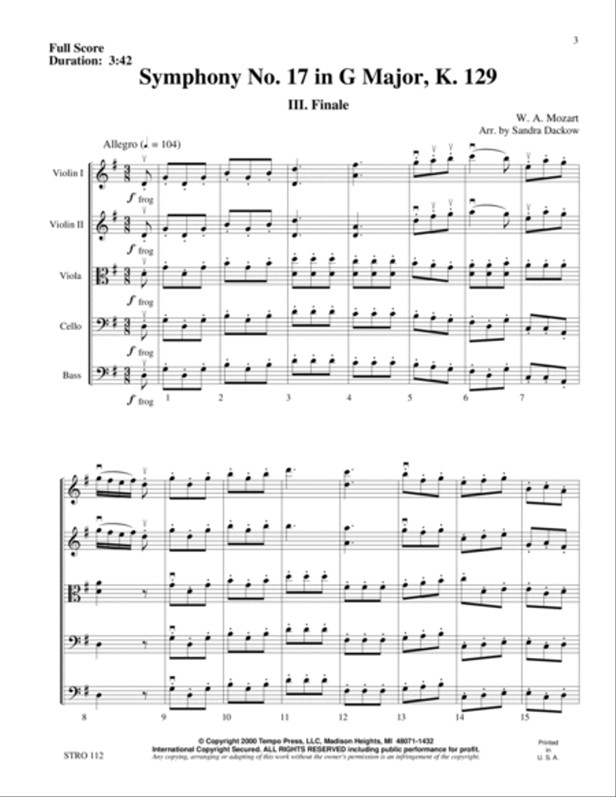 Symphony No. 17 in G, K. 129: Finale Orchestra scores gallery preview page 2