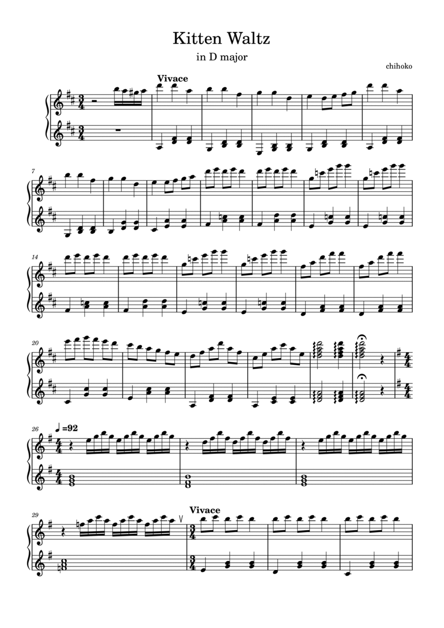 Kitten Waltz Kitten Waltz Easy Piano scores gallery preview page 1