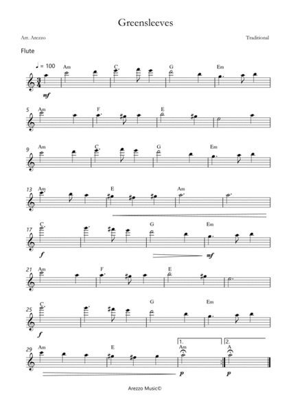 greensleeves woodwind quintet sheet music w chord symbol image number null