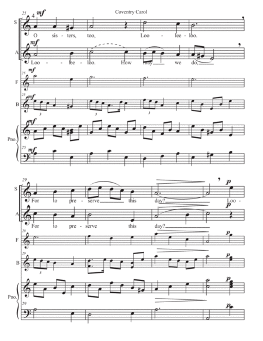Coventry Carol SA w piano, flute, cello & hammer dulcimer SA scores gallery preview page 5