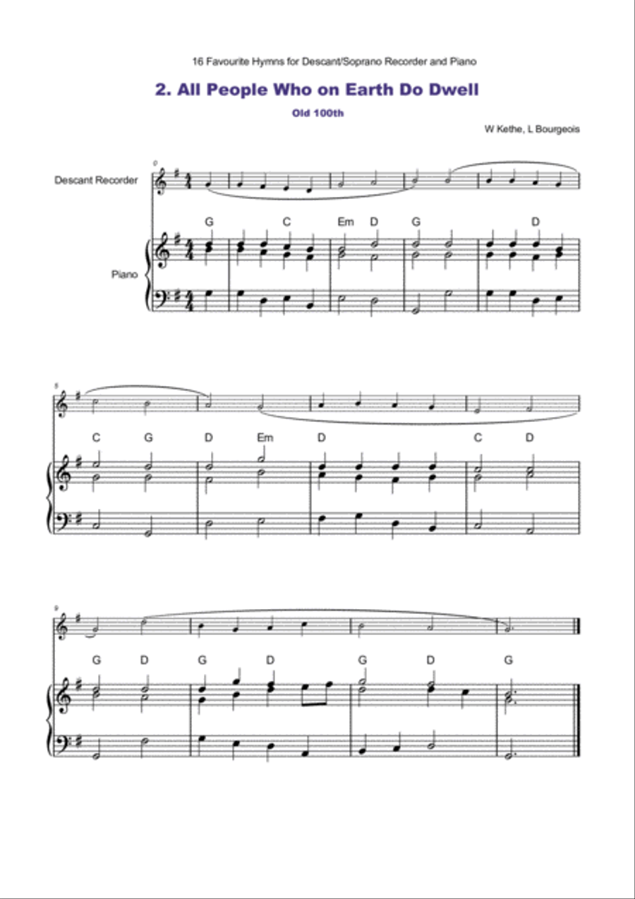 16 Favourite Hymns Vol.1 for Descant Recorder and Piano Soprano Recorder scores gallery preview page 3