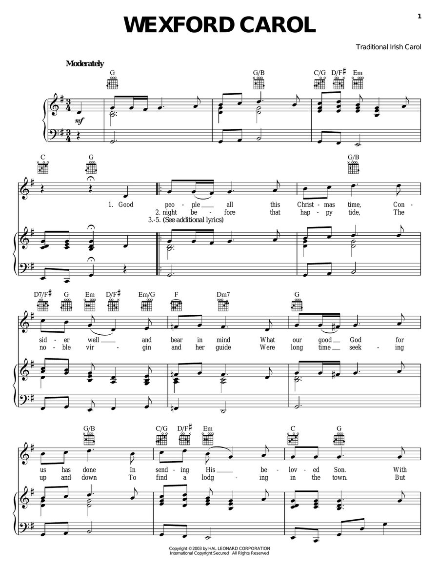 Wexford Carol Wexford Carol Piano, Vocal, Guitar scores gallery preview page 1