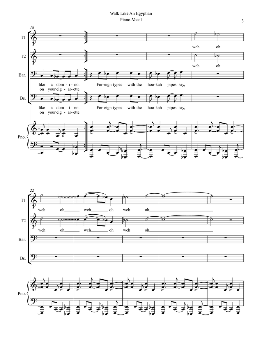 Walk Like An Egyptian TTBB scores gallery preview page 3