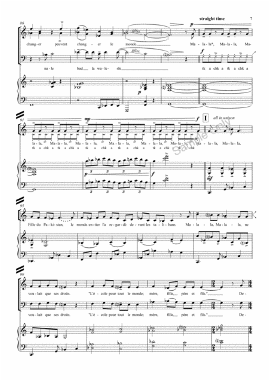 Malala Pakistani Girl French Version 3-Part scores gallery preview page 7