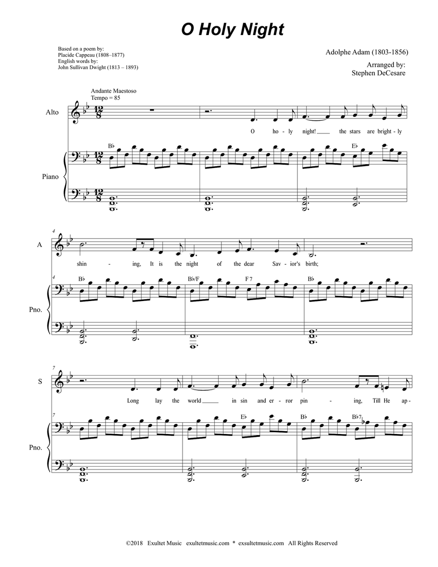 O Holy Night (Duet for Soprano and Alto Solo - Low Key) Alto Voice scores gallery preview page 2