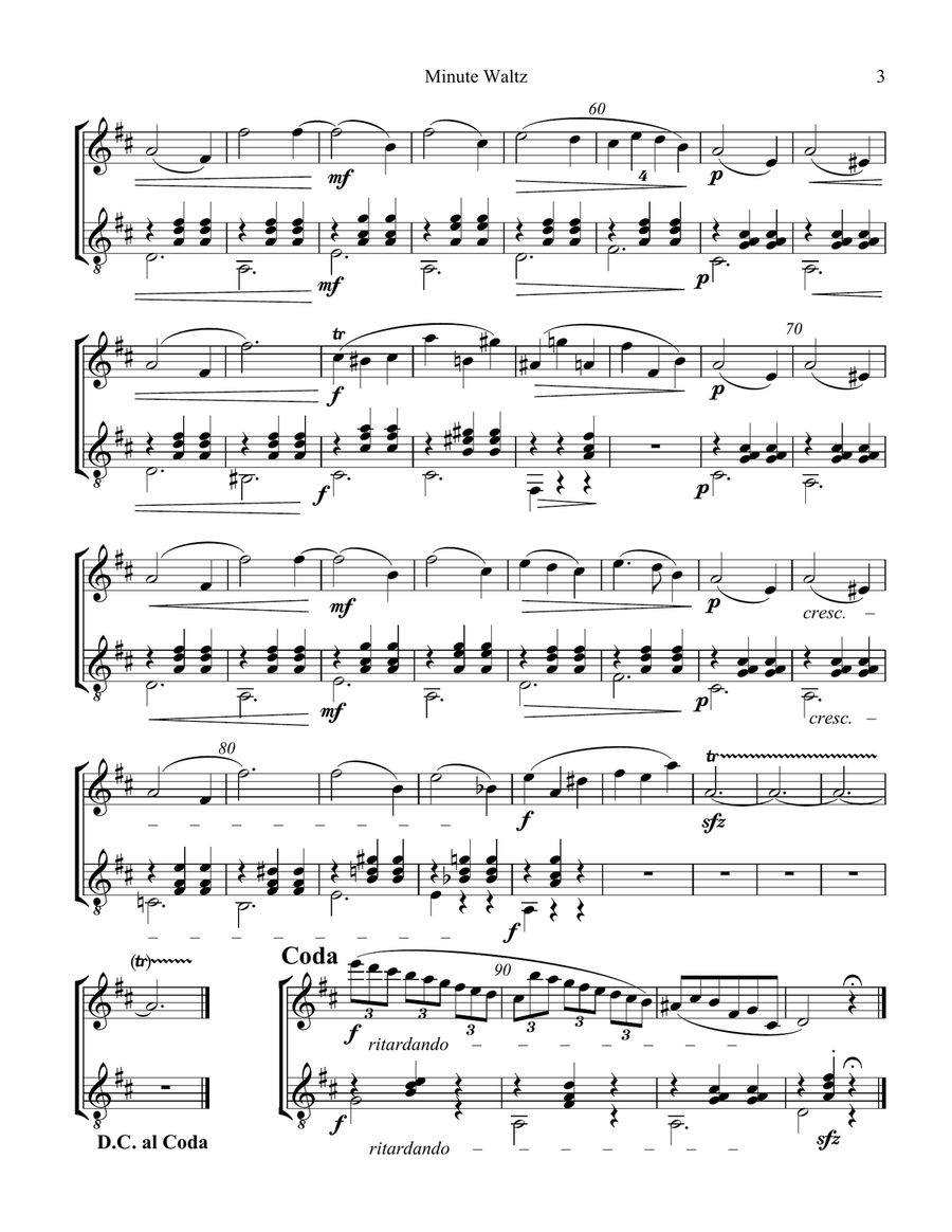 8 Pieces by F. Chopin for Violin (Flute) and Classical Guitar Flute scores gallery preview page 4