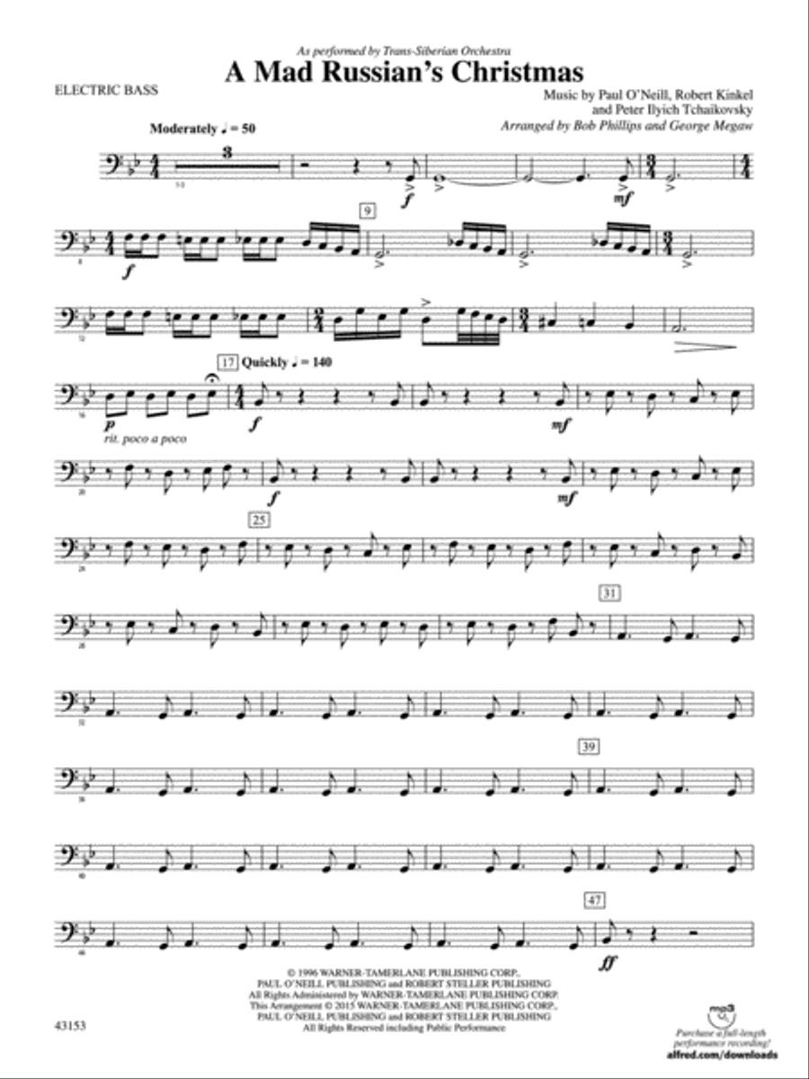 A Mad Russian's Christmas: Electric Bass Concert Band scores gallery preview page 1