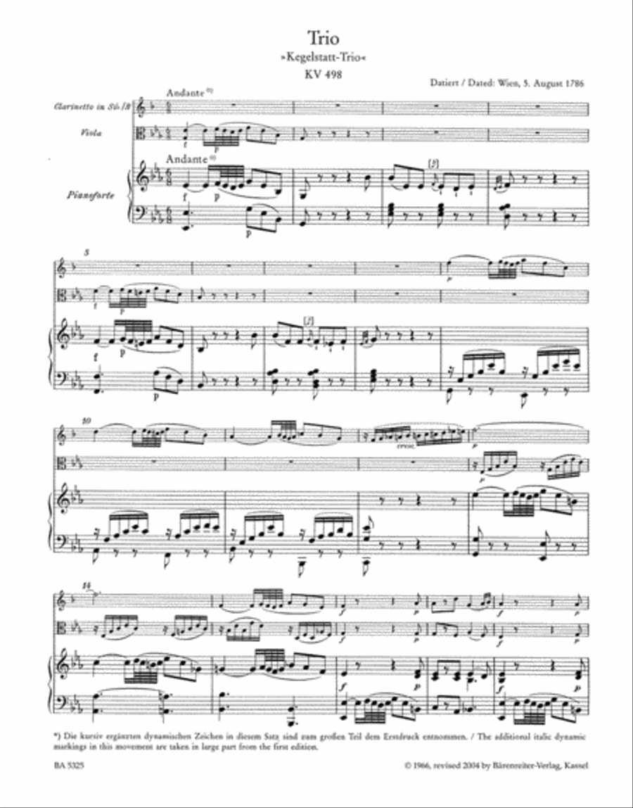 Trio for Piano, Clarinet and Viola E flat major, KV 498 Clarinet scores gallery preview page 2
