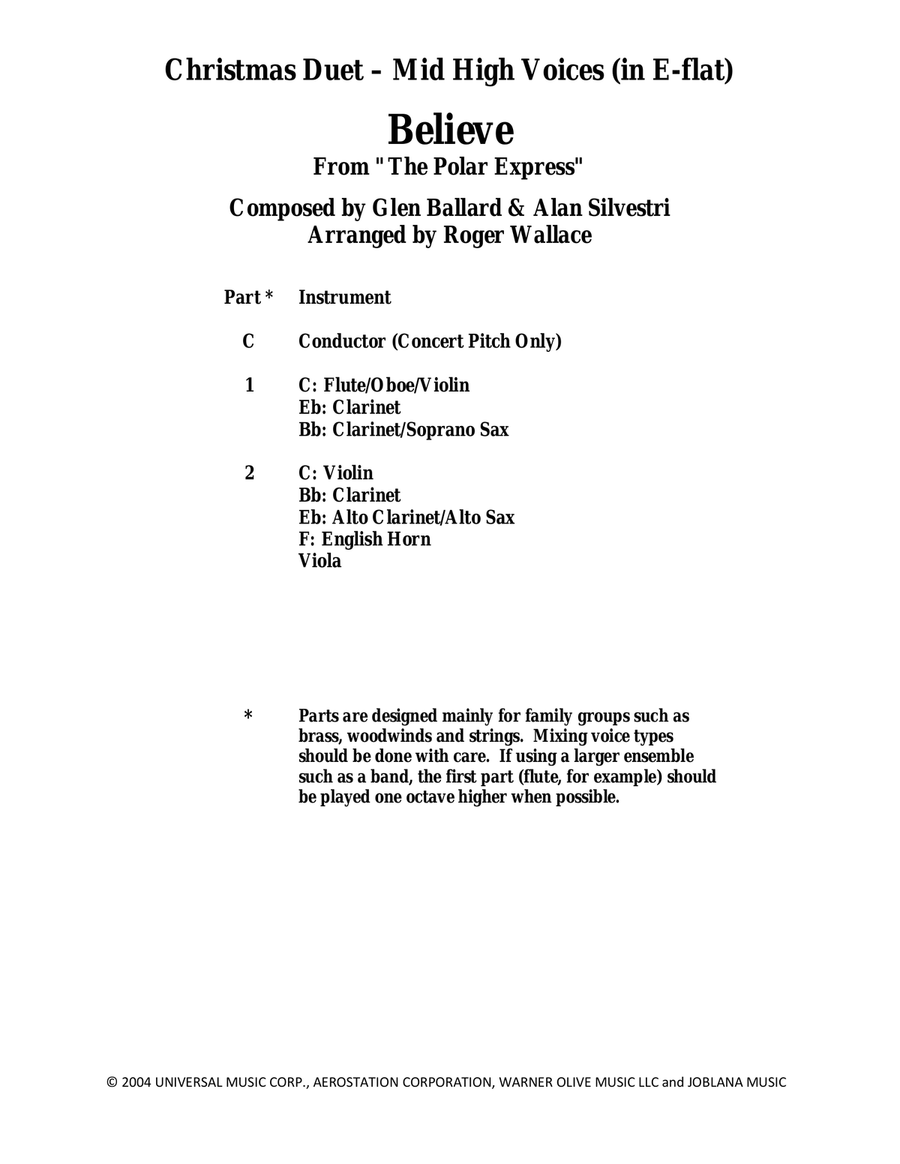 Believe Clarinet Duet scores gallery preview page 1