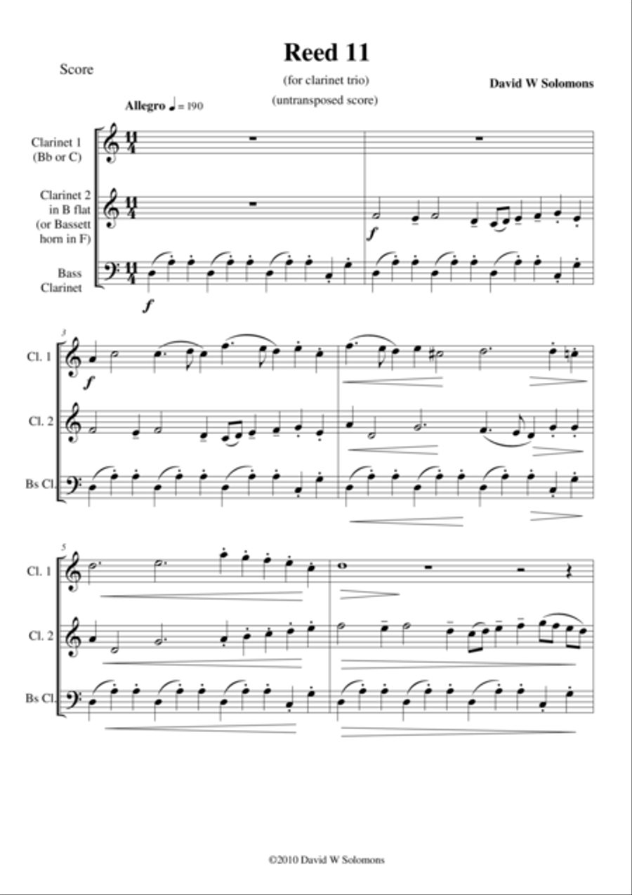 Reed 11 for clarinet trio Clarinet Trio scores gallery preview page 1