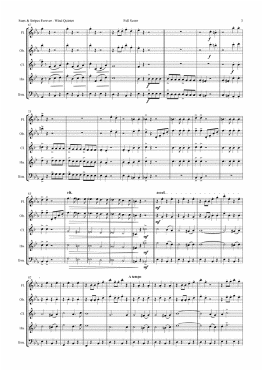 Stars and Stripes forever - Sousa - Wind Quintet Woodwind Quintet scores gallery preview page 3