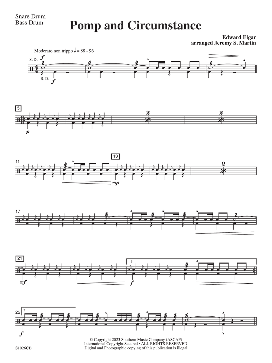 Pomp and Circumstance (Easy) (arr. Jeremy Martin) - Snare, Bass Drum Concert Band scores gallery preview page 1