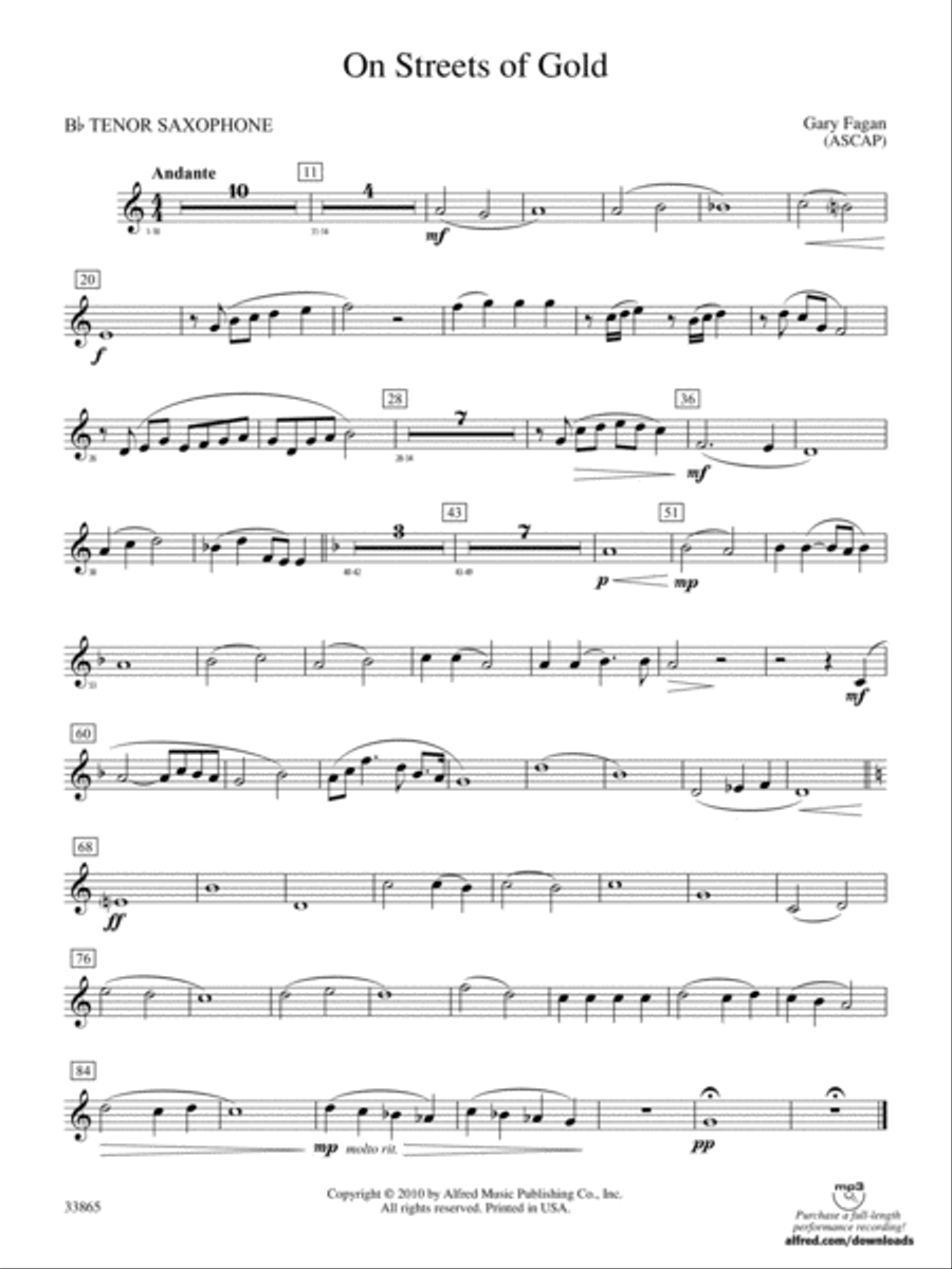 On Streets of Gold: B-flat Tenor Saxophone Concert Band scores gallery preview page 1