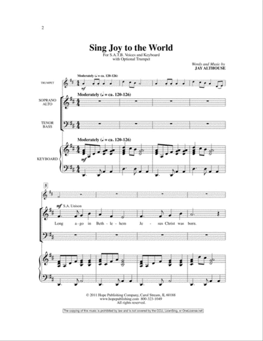 Sing Joy to the World 4-Part scores gallery preview page 2