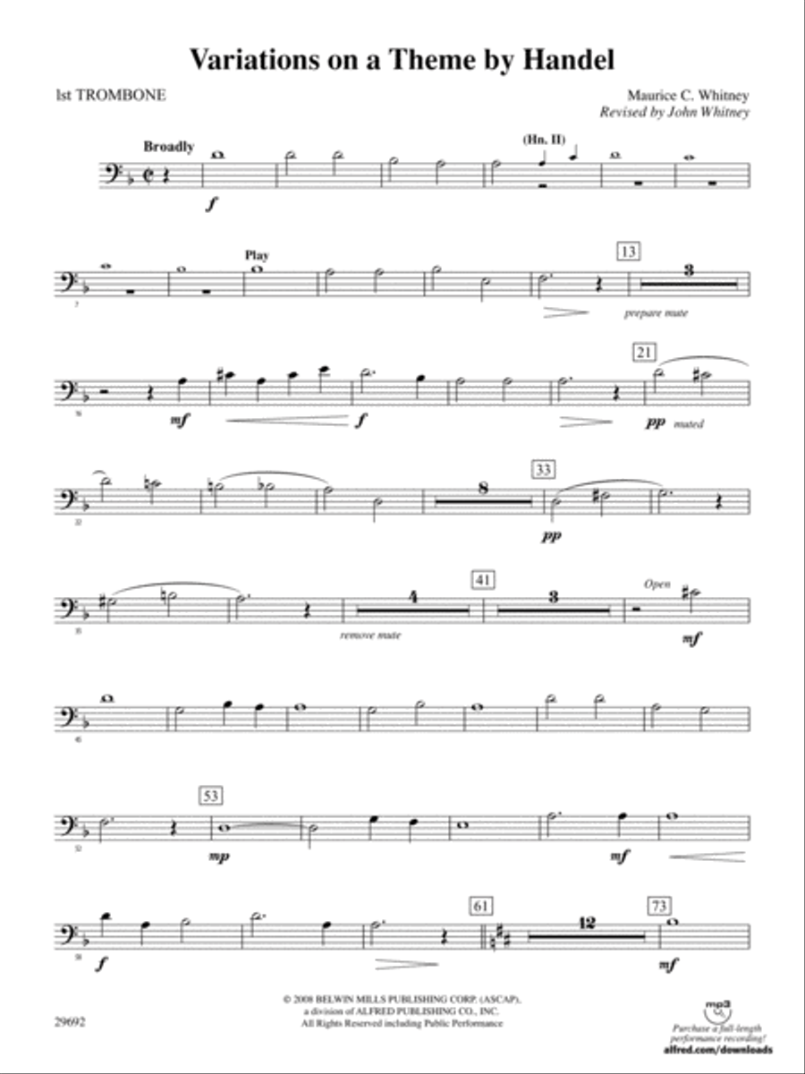 Variations on a Theme by Handel: 1st Trombone Full Orchestra scores gallery preview page 1