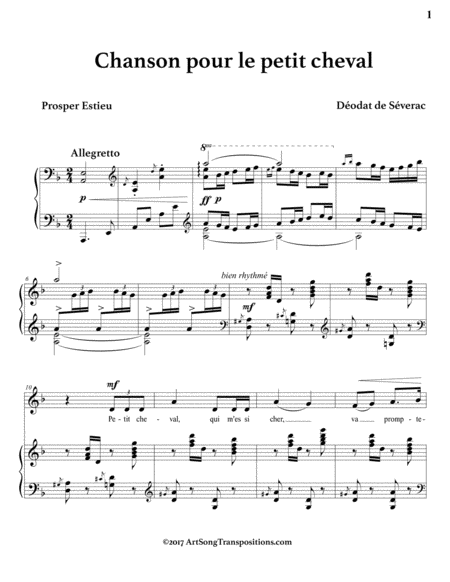 DE SÉVERAC: Chanson pour le petit cheval (transposed to D minor)