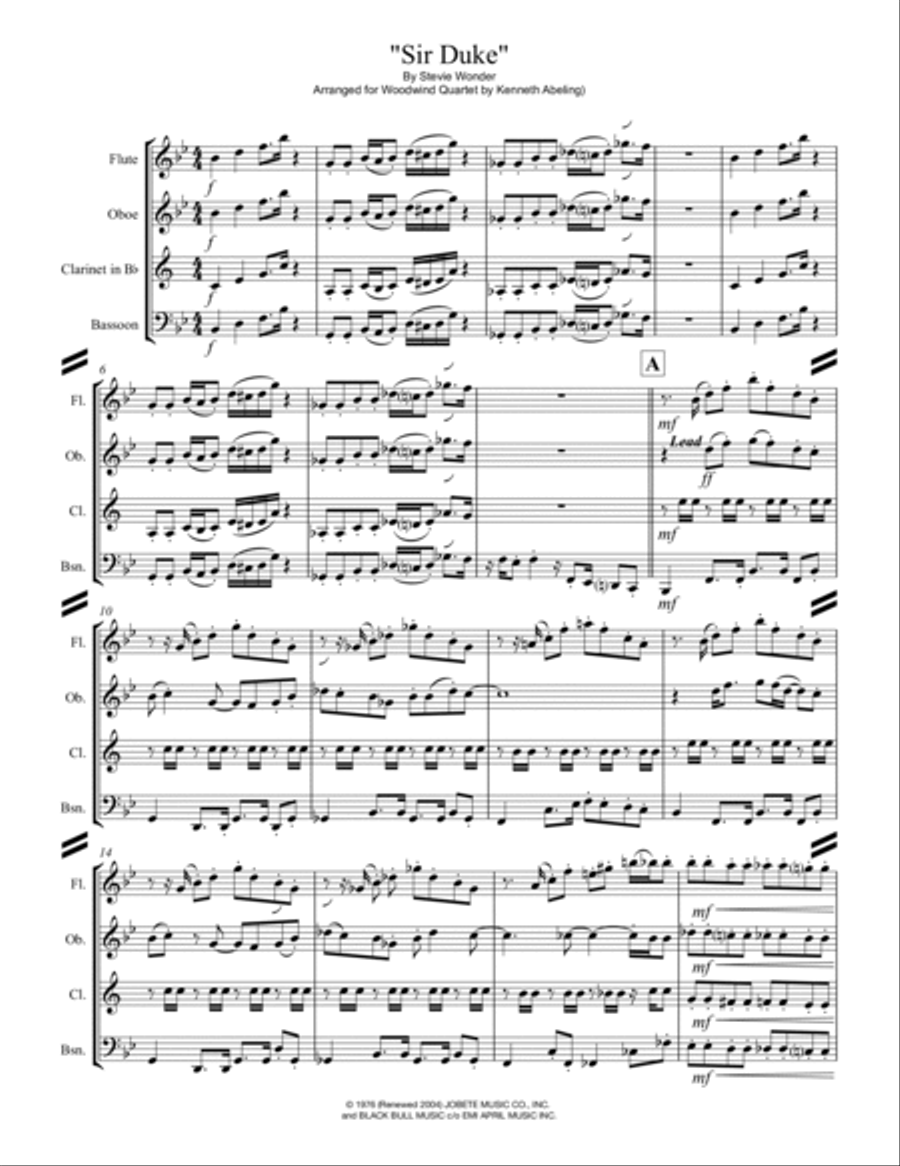 Sir Duke Woodwind Quartet scores gallery preview page 2